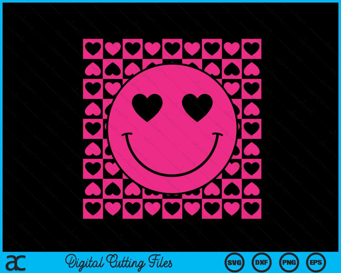 Pink Smile Face Heart Eyes Groovy Heart Valentine's Day SVG PNG Digital Printable Files