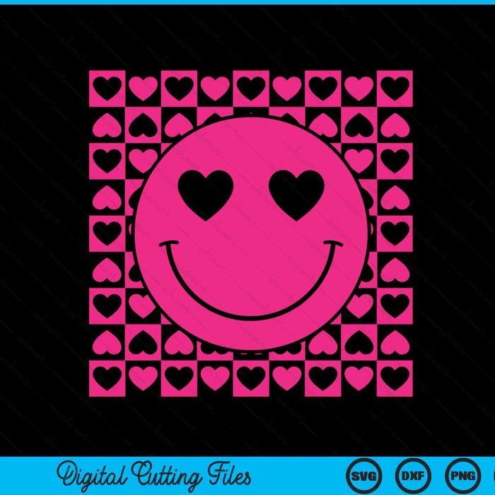 Pink Smile Face Heart Eyes Groovy Heart Valentine's Day SVG PNG Digital Printable Files