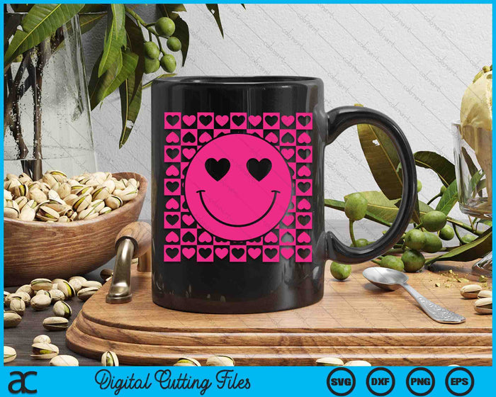 Pink Smile Face Heart Eyes Groovy Heart Valentine's Day SVG PNG Digital Printable Files