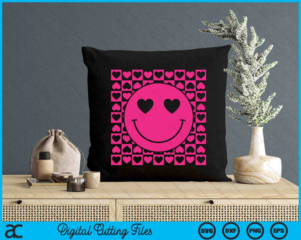 Pink Smile Face Heart Eyes Groovy Heart Valentine's Day SVG PNG Digital Printable Files