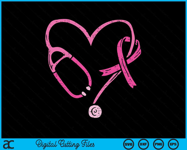 Pink stethoscope nurse medical breast cancer awareness women SVG cut file