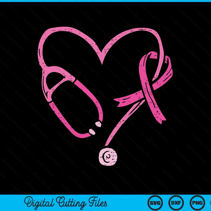 Pink stethoscope nurse medical breast cancer awareness women SVG cut file