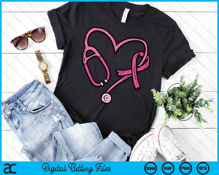 Pink Stethoscope Nurse Medical Breast Cancer Awareness Women SVG PNG Digital Cutting File