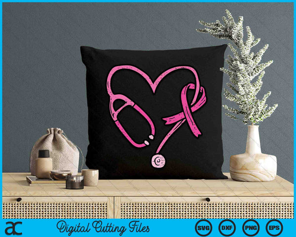 Pink Stethoscope Nurse Medical Breast Cancer Awareness Women SVG PNG Digital Cutting File