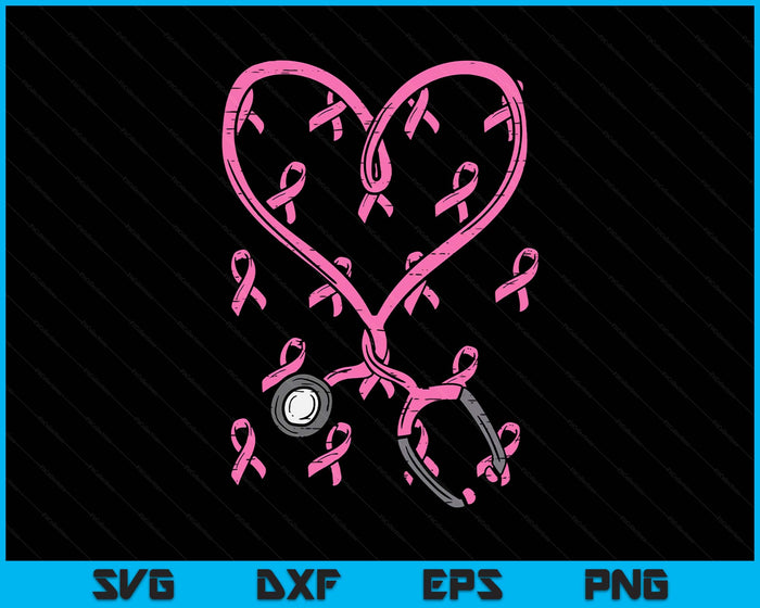 Pink Stethoscope Nurse Scrub Breast Cancer Awareness SVG PNG Digital Printable Files