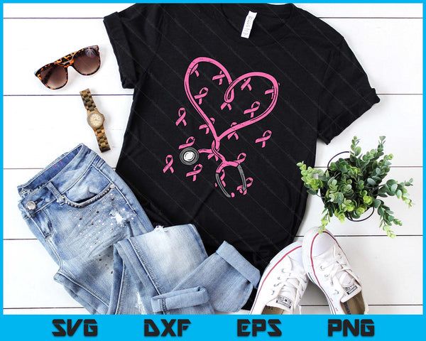 Pink Stethoscope Nurse Scrub Breast Cancer Awareness SVG PNG Digital Printable Files