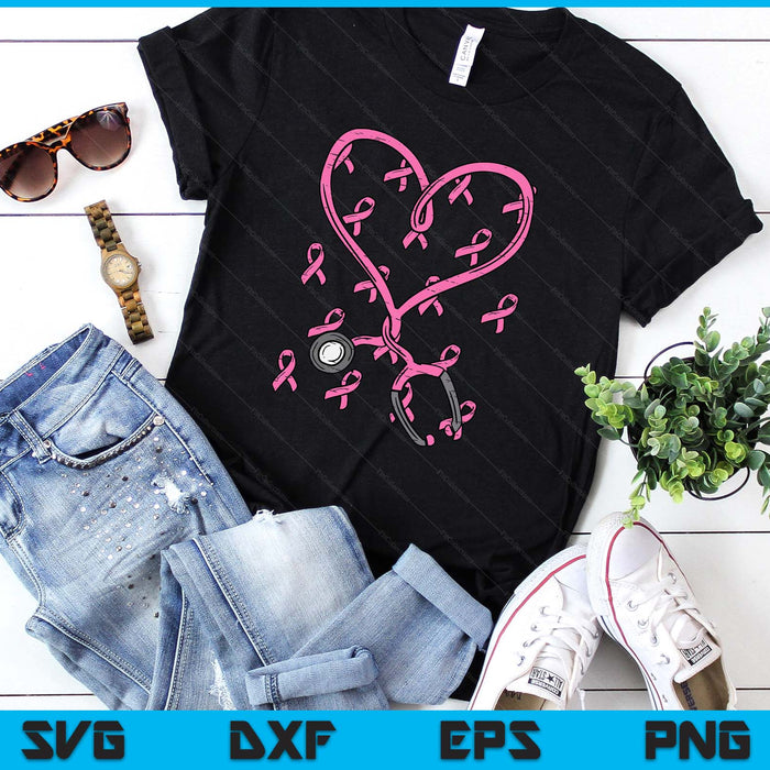 Pink Stethoscope Nurse Scrub Breast Cancer Awareness SVG PNG Digital Printable Files