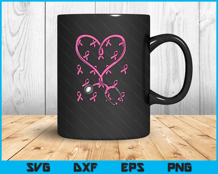 Pink Stethoscope Nurse Scrub Breast Cancer Awareness SVG PNG Digital Printable Files