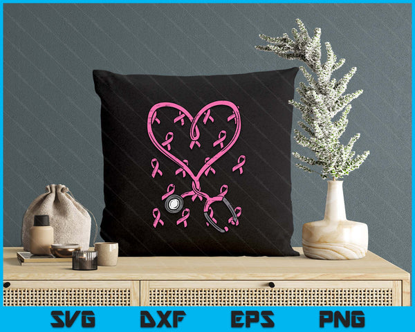 Pink Stethoscope Nurse Scrub Breast Cancer Awareness SVG PNG Digital Printable Files