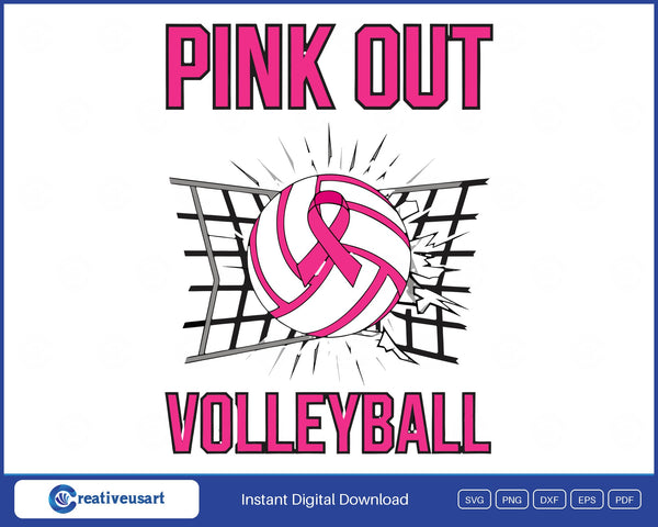 Pink Out Volleyball Breast Cancer SVG design on a white background