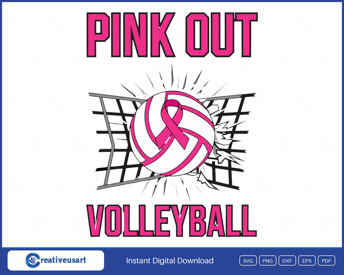 Pink Out Volleyball Breast Cancer SVG design on a white background