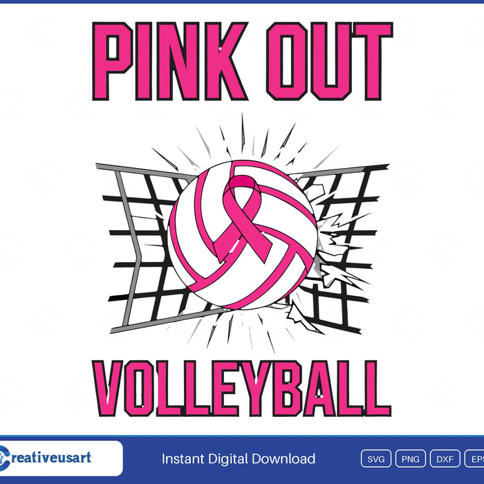 Pink Out Volleyball Breast Cancer SVG design on a white background