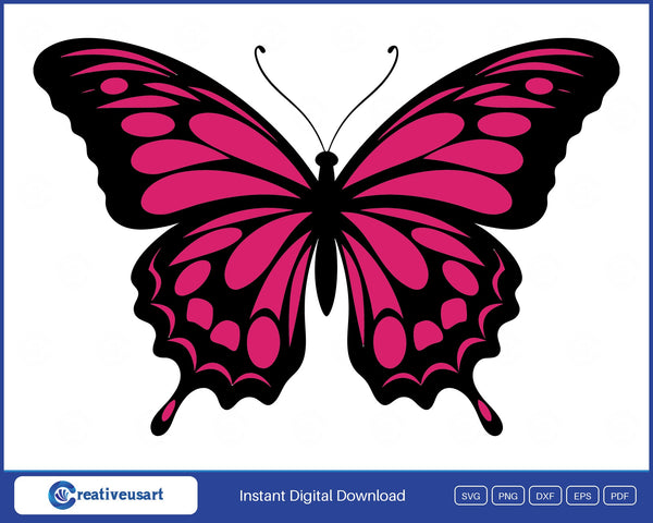 Pink and Black Butterfly with bold black wing outlines and pink patterned wings SVG design on a white background