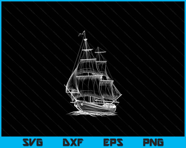 Pirate Ship Vintage Retro Nautical Sailing Boat Captain SVG PNG Digital Cutting Files