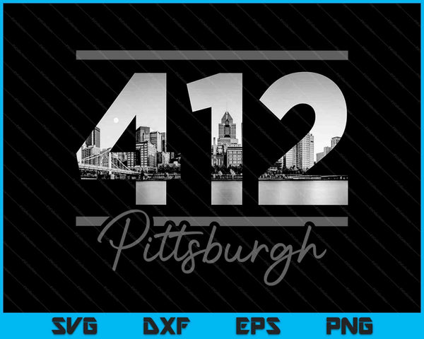 Pittsburgh 412 Código de área Skyline Pennsylvania Vintage SVG PNG Cortar archivos imprimibles