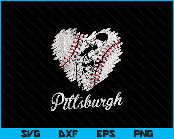 Pittsburgh Baseball Heart Distressed Vintage Baseball Fans SVG PNG Digital Printable Files