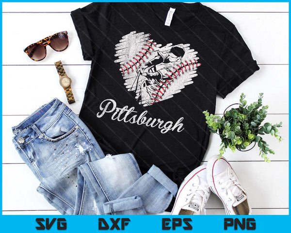 Pittsburgh Baseball Heart Distressed Vintage Baseball Fans SVG PNG Digital Printable Files