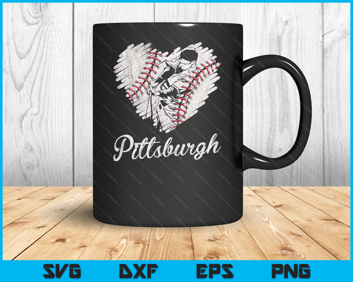 Pittsburgh Baseball Heart Distressed Vintage Baseball Fans SVG PNG Digital Printable Files