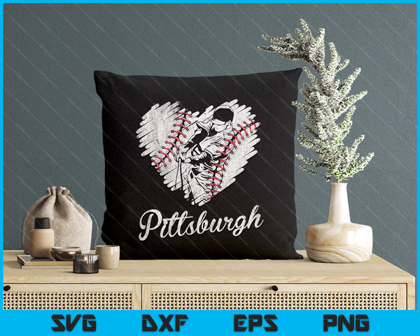 Pittsburgh Baseball Heart Distressed Vintage Baseball Fans SVG PNG Digital Printable Files