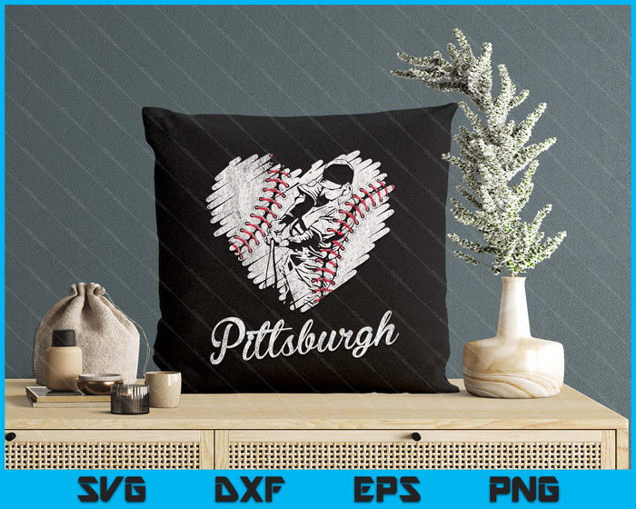 Pittsburgh Baseball Heart Distressed Vintage Baseball Fans SVG PNG Digital Printable Files