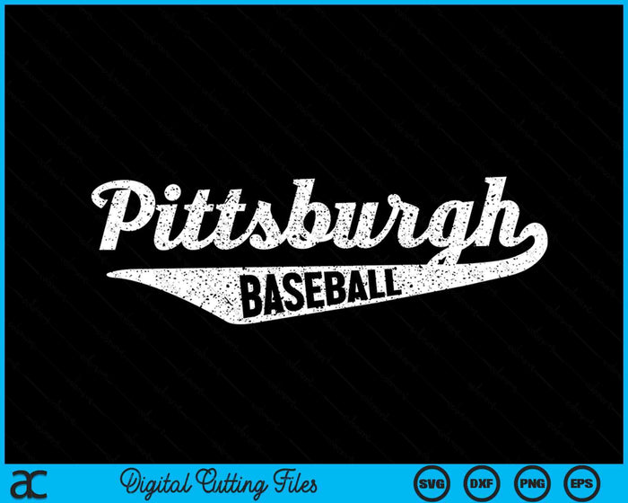 Pittsburgh Baseball Script Vintage Distressed SVG PNG digitale snijbestanden 