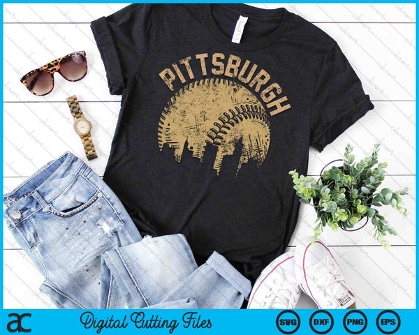 Pittsburgh Baseball Skyline Pennsylvania Player Coach Fan SVG PNG Cutting Printable Files - on a t-shirt