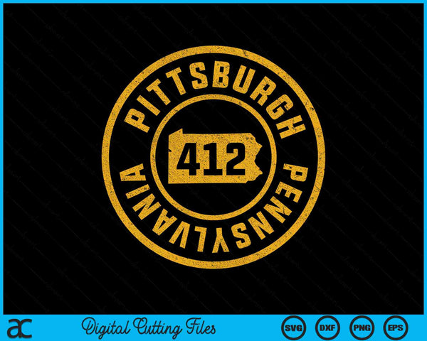 Pittsburgh Pennsylvania 412 kaart Steel City Home SVG PNG digitale snijbestanden