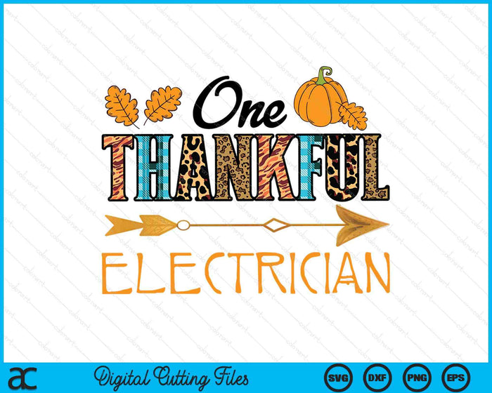 Plaid Leopard One Thankful Electrician Thanksgiving Fall SVG PNG Digital Printable Files