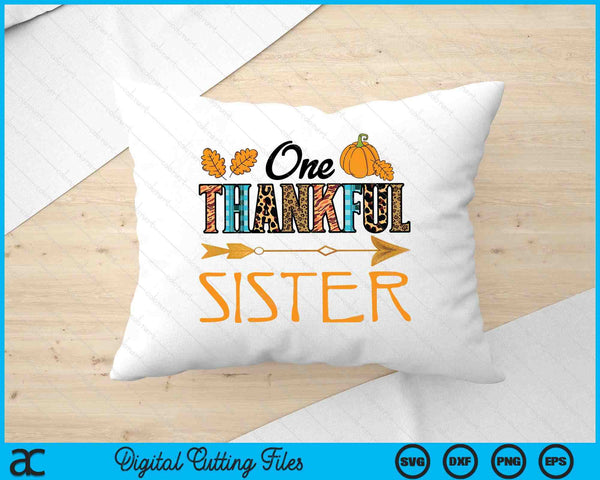 Plaid Leopard One Thankful Sister Thanksgiving Fall SVG PNG Digital Printable Files