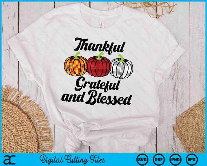 Plaid Pumpkins Thankful Grateful And Blessed Thanksgiving SVG PNG Digital Printable Files