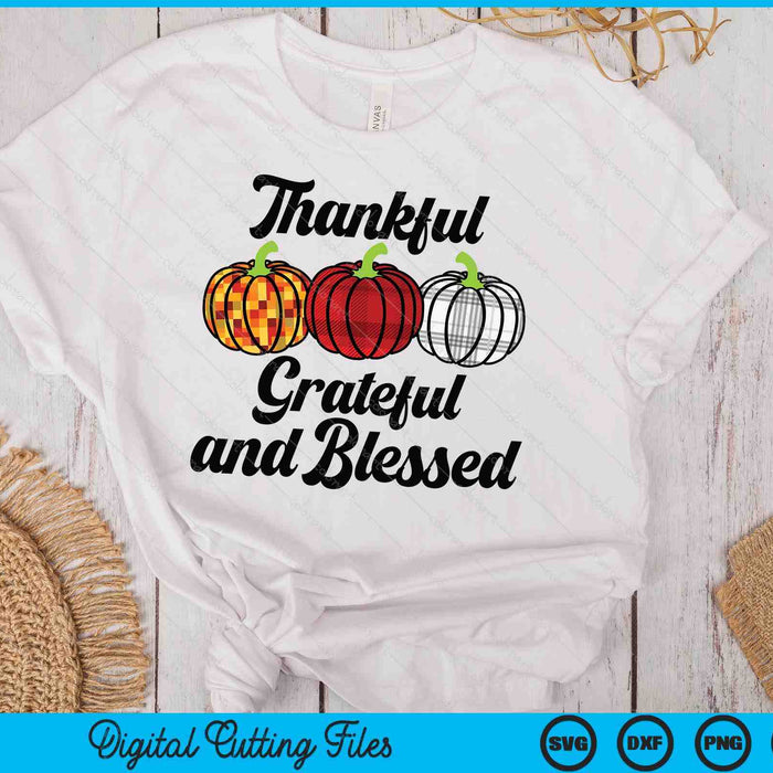 Plaid Pumpkins Thankful Grateful And Blessed Thanksgiving SVG PNG Digital Printable Files