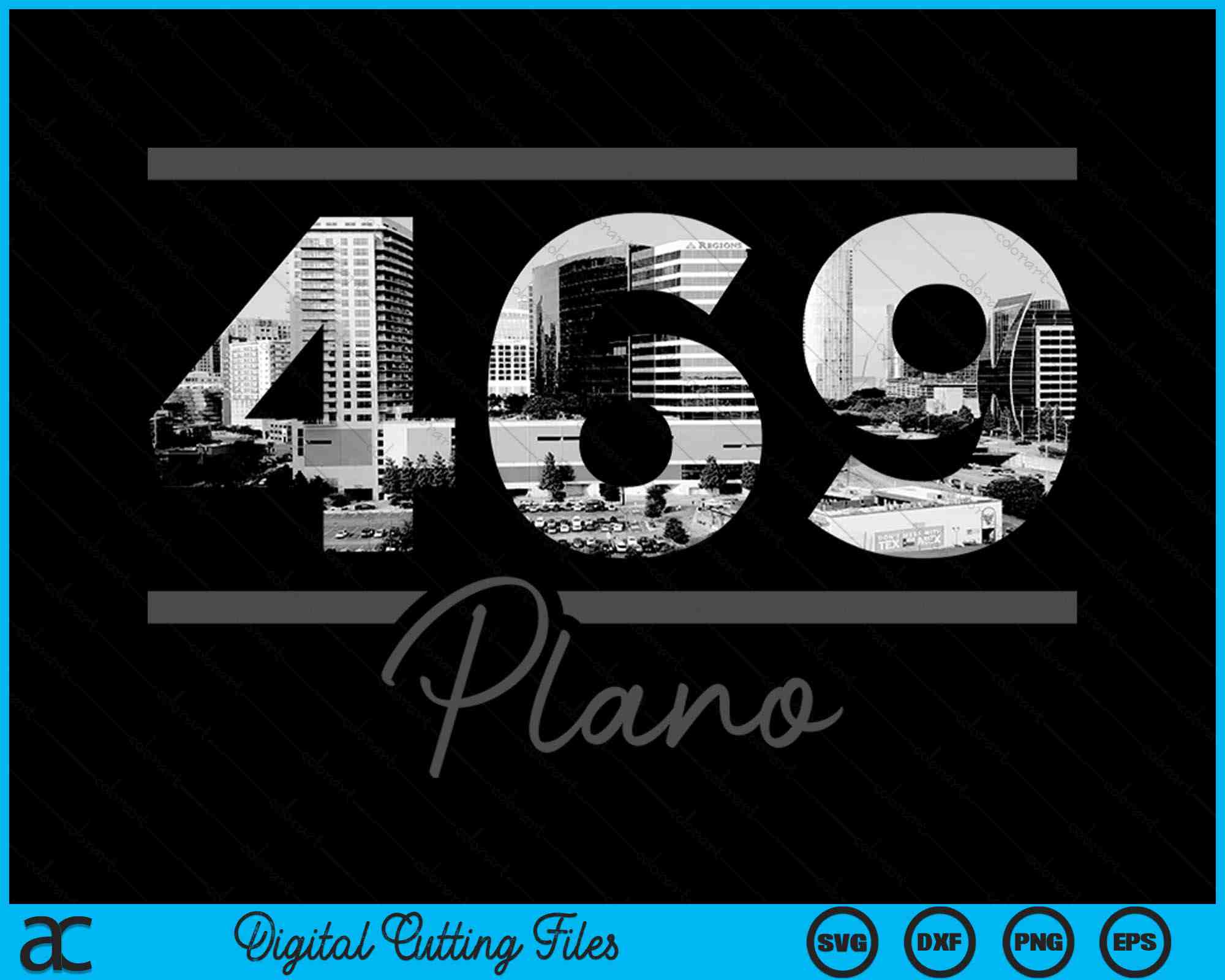 Plano 469 Area Code Skyline Texas Vintage SVG Digital Cutting Files ...
