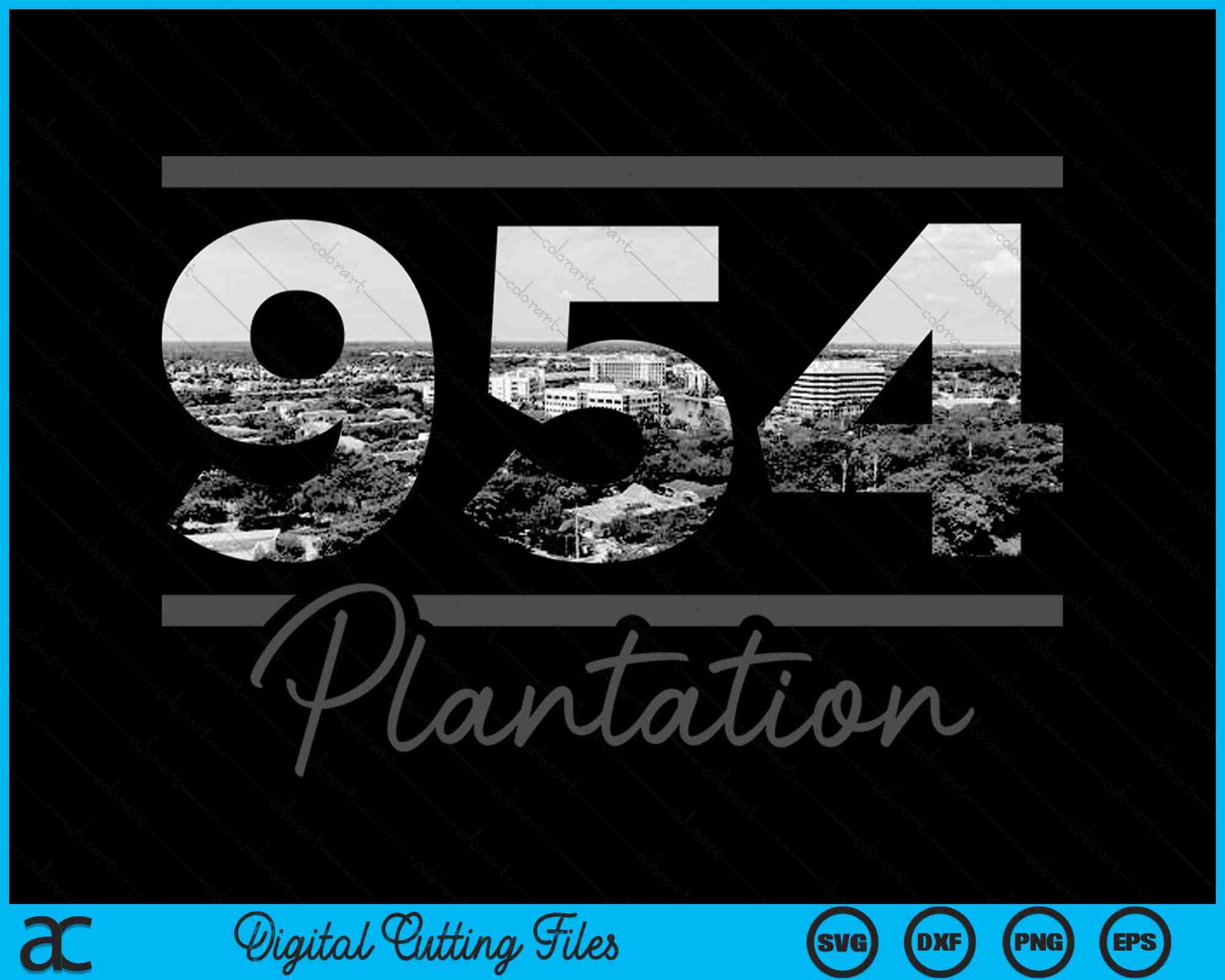 Plantation 954 Area Code Skyline Florida Vintage SVG PNG Cutting Files ...