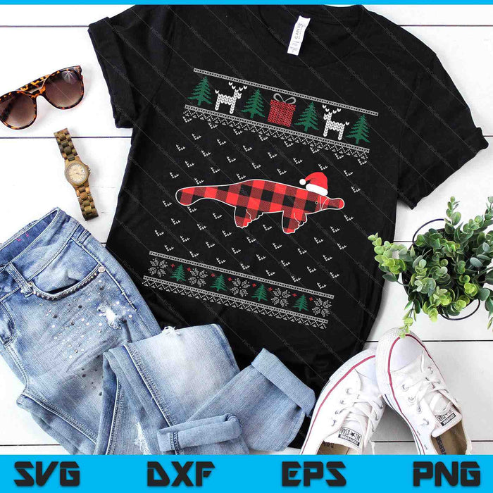 Platypus Red Plaid Ugly Christmas Sweater Matching Pajamas SVG PNG Digital Printable Files