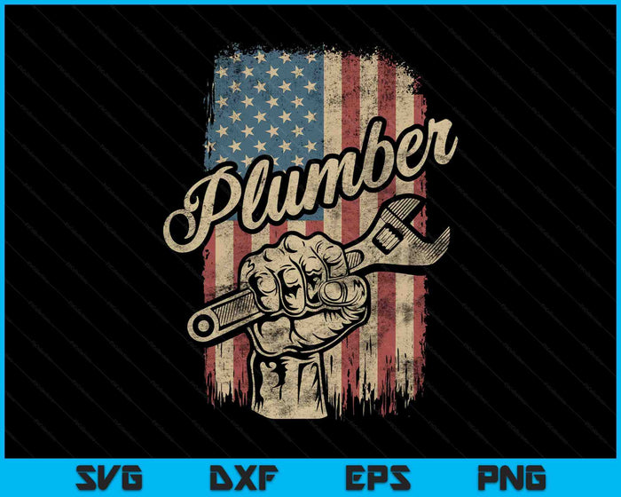 Plumber American Flag Plumbing Gift Pipe Wrench Patriotic SVG PNG Digital Printable Files