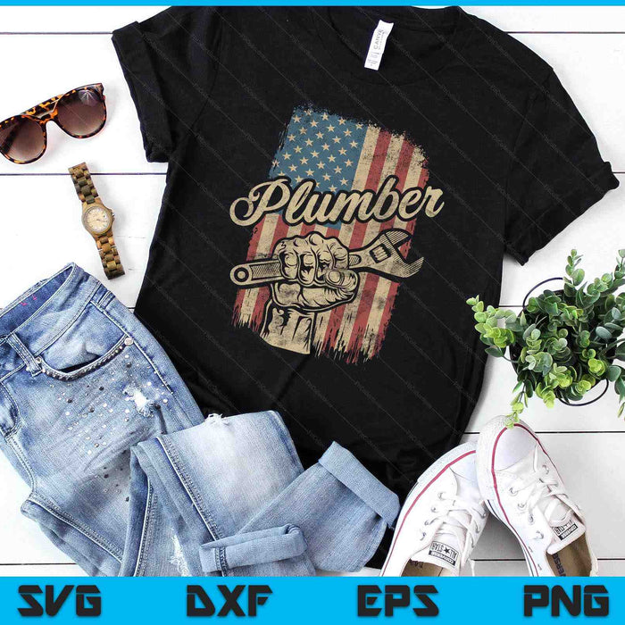 Plumber American Flag Plumbing Gift Pipe Wrench Patriotic SVG PNG Digital Printable Files
