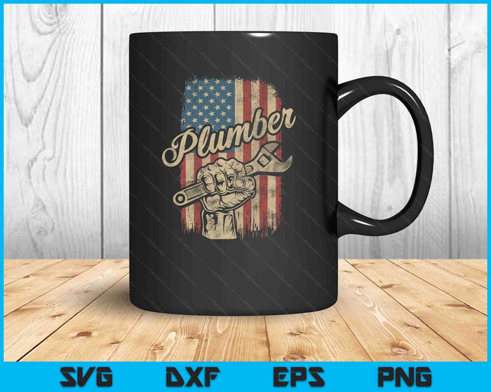 Plumber American Flag Plumbing Gift Pipe Wrench Patriotic SVG PNG Digital Printable Files