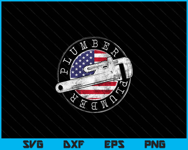 Plumber American Flag Plumbing Gift USA Patriot Stamp Style SVG PNG Digital Cutting Files