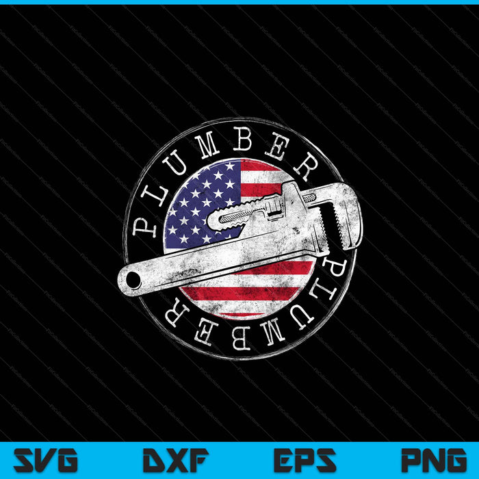 Plumber American Flag Plumbing Gift USA Patriot Stamp Style SVG PNG Digital Cutting Files