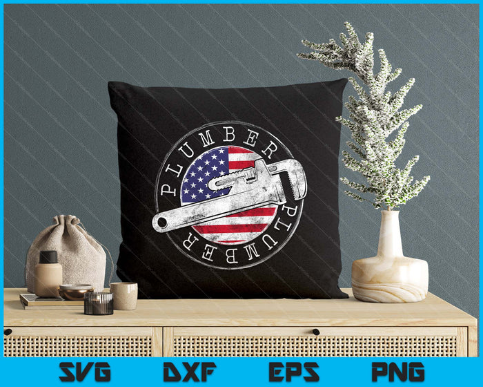 Plumber American Flag Plumbing Gift USA Patriot Stamp Style SVG PNG Digital Cutting Files