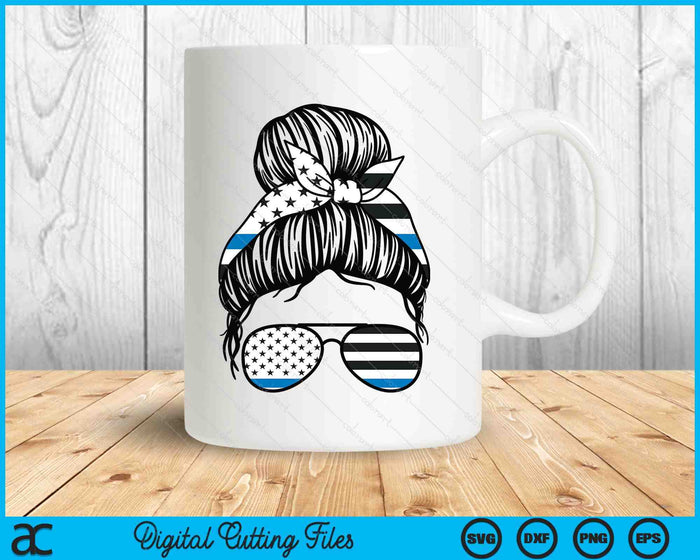 Police Mom Messy Bun Police Officer Mom Mother Blue Line SVG PNG Digital Printable Files