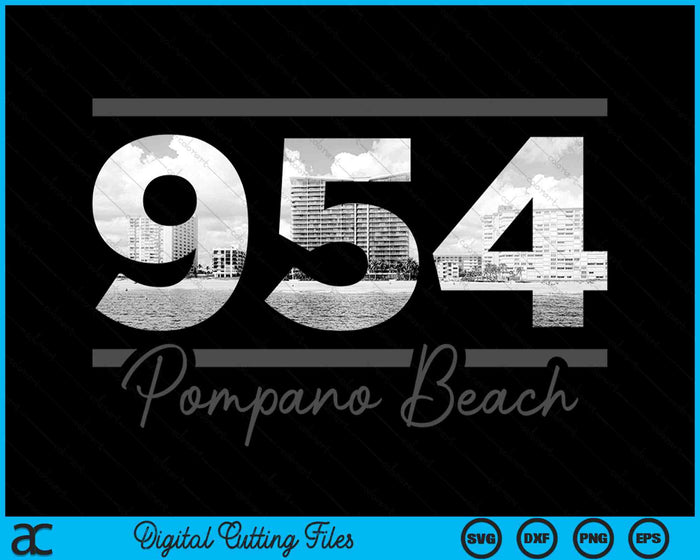 Pompano Beach 954 Netnummer Skyline Florida Vintage SVG PNG digitale snijbestanden