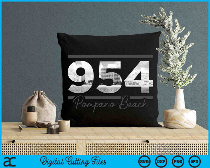 Pompano Beach 954 Netnummer Skyline Florida Vintage SVG PNG digitale snijbestanden