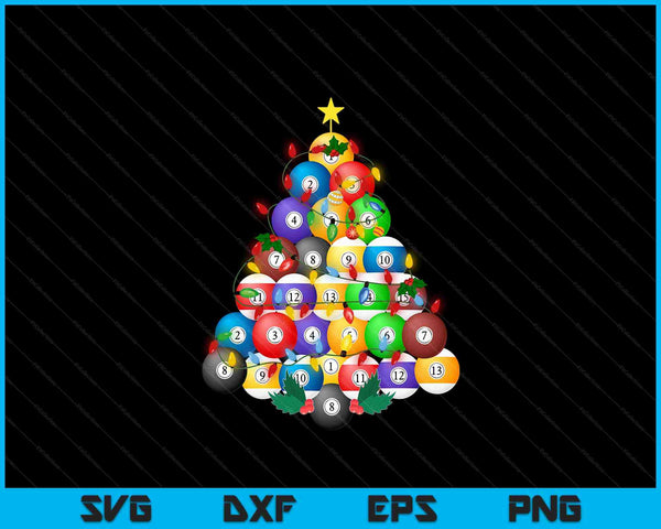 Pool ball Christmas tree Xmas pajamas player coach SVG cut file