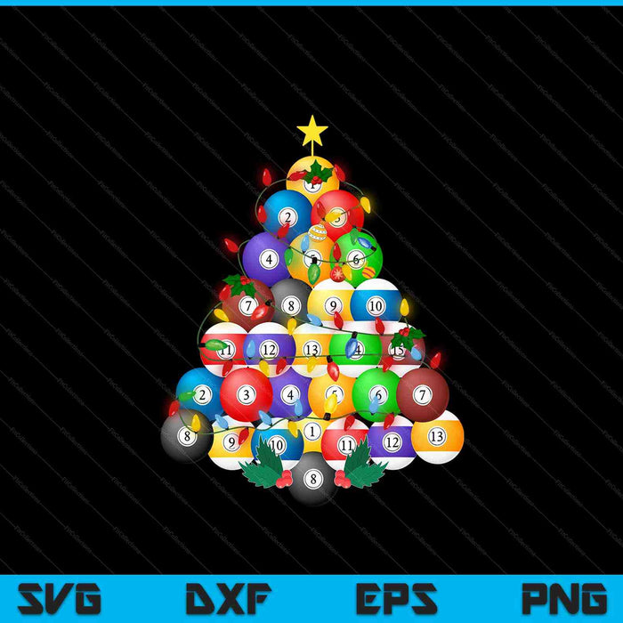 Pool ball Christmas tree Xmas pajamas player coach SVG cut file