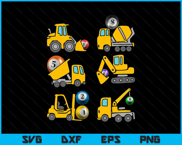 Pool ball diggers Kids construction trucks SVG cut file