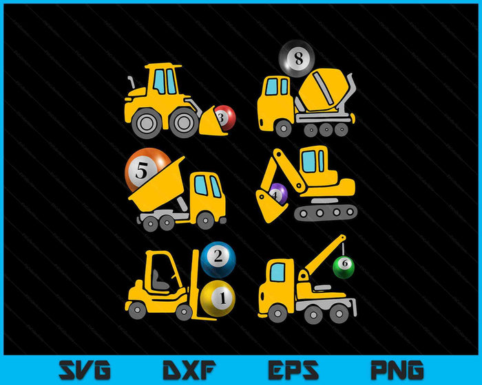 Pool Ball Diggers Kids Construction Trucks Toddler Boys SVG PNG Digital Printable Files