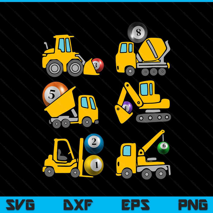Pool ball diggers Kids construction trucks SVG cut file