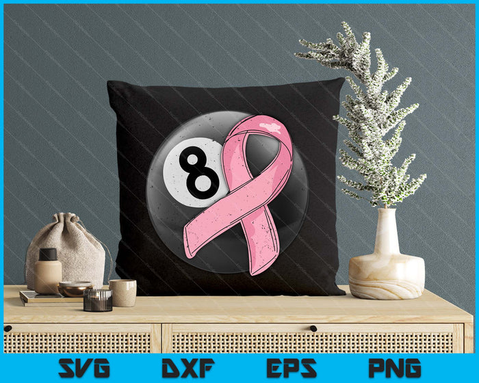 Pool Ball Pink Ribbon Breast Cancer Awareness Sport Lover SVG PNG Digital Cutting Files