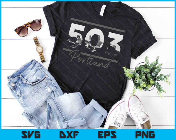 Portland 503 Area Code Skyline Oregon Vintage SVG PNG Cutting Printable Files - on a t-shirt